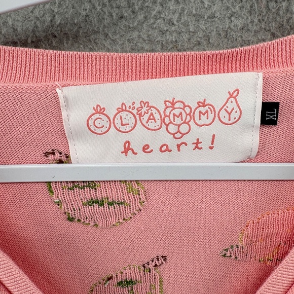 Clammy Heart Fruit Print Knit Cardigan Pink XL - Picture 9 of 10